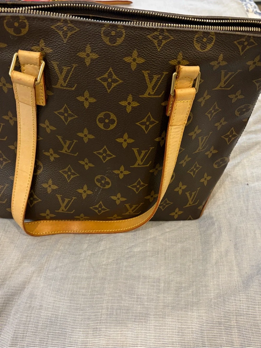 Louis Vuitton Brown Leather Shoulder Bag with Gold Hardware
